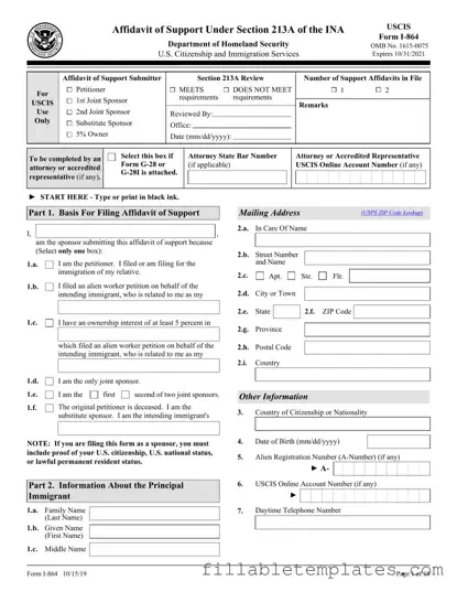 Official USCIS I-864 Template in PDF
