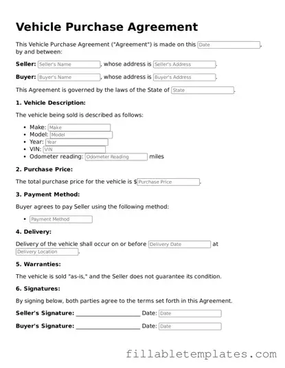 Printable Vehicle Purchase Agreement Form
