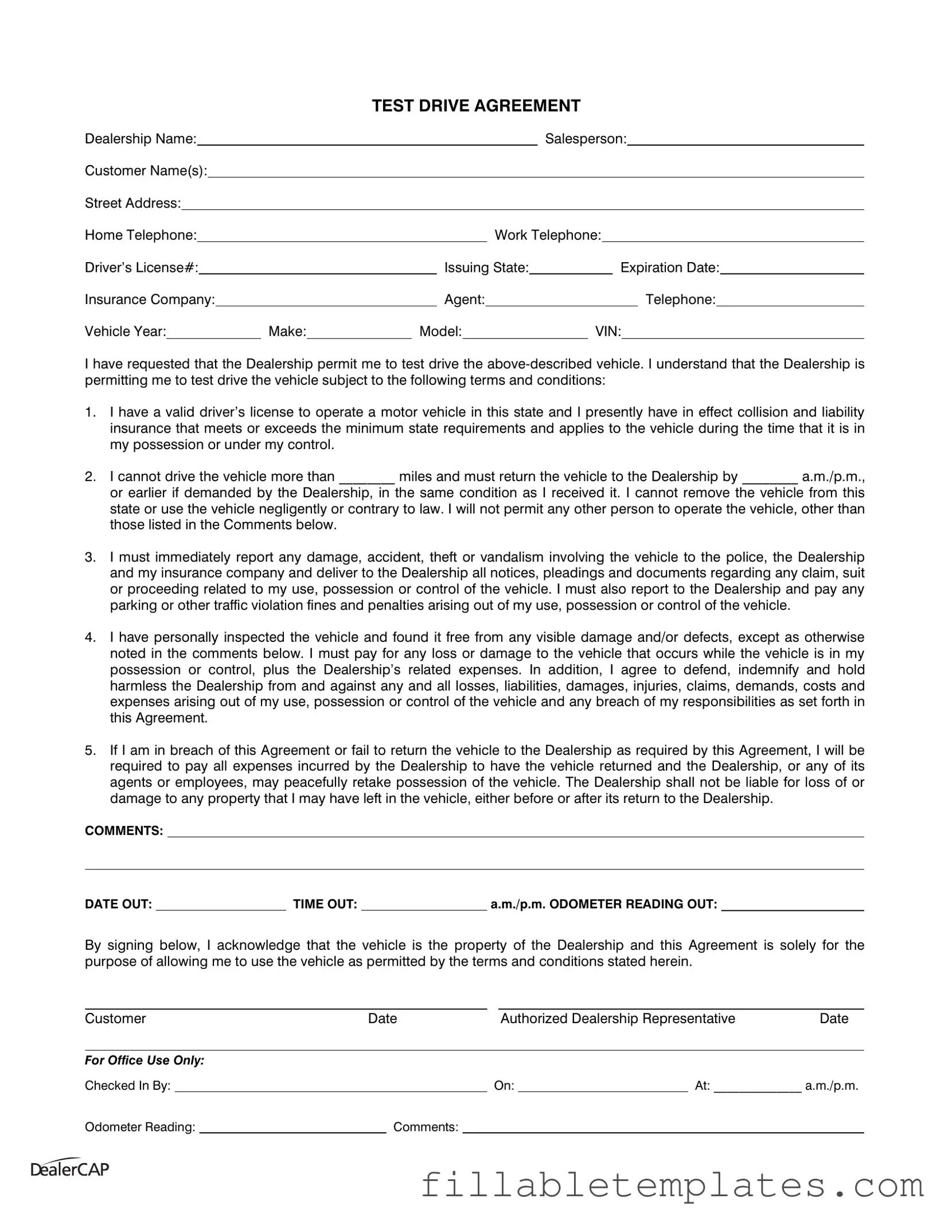 Official Test Drive Template in PDF