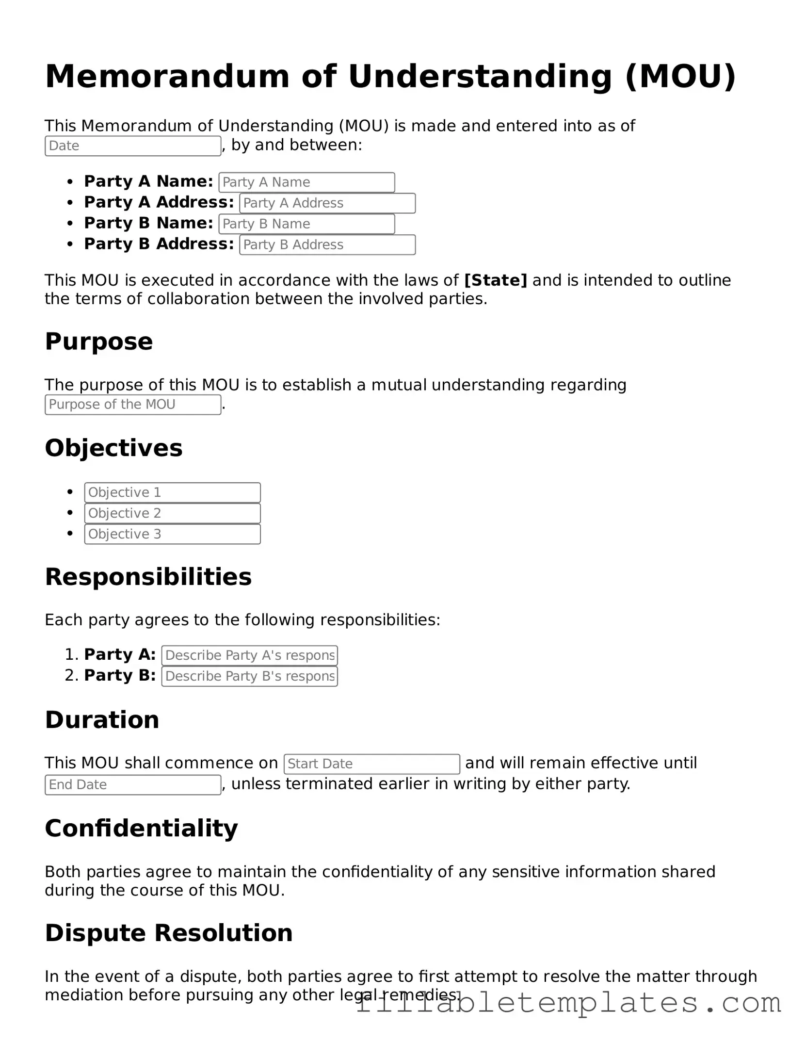 Printable Memorandum of Understanding Form
