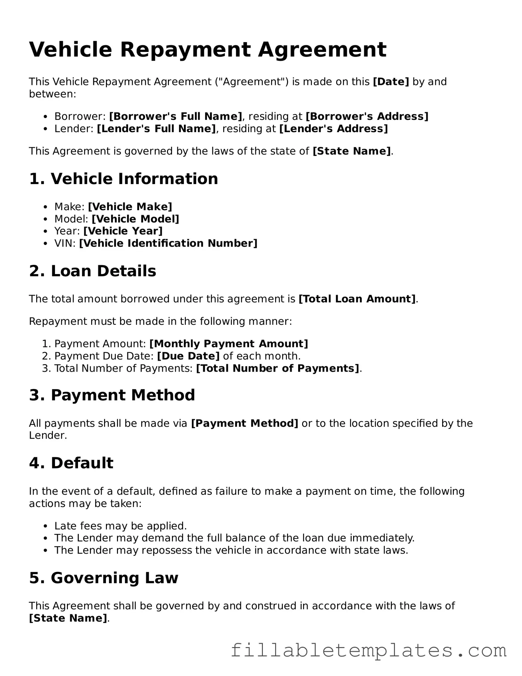 Printable Vehicle Repayment Agreement Form