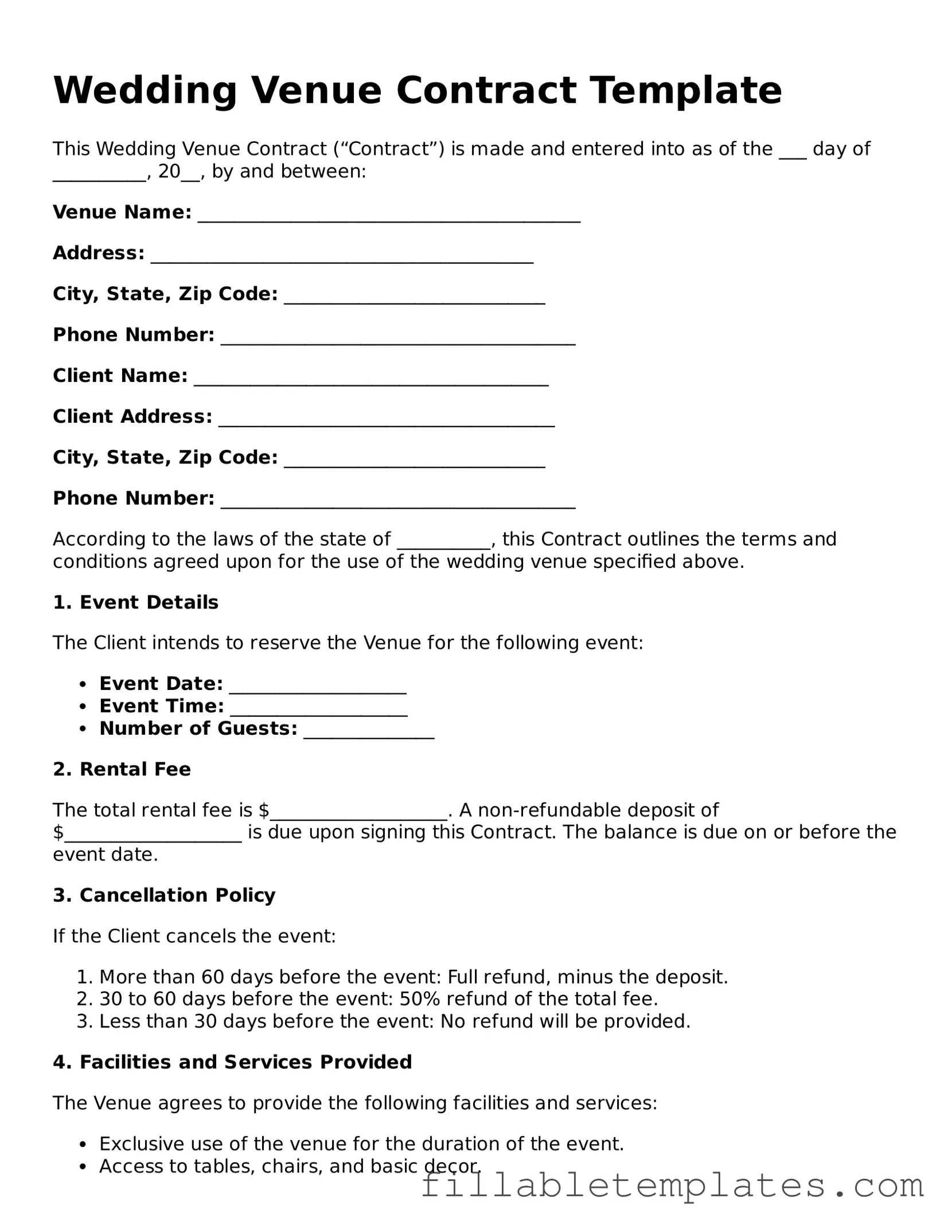 Printable Wedding Venue Contract Form