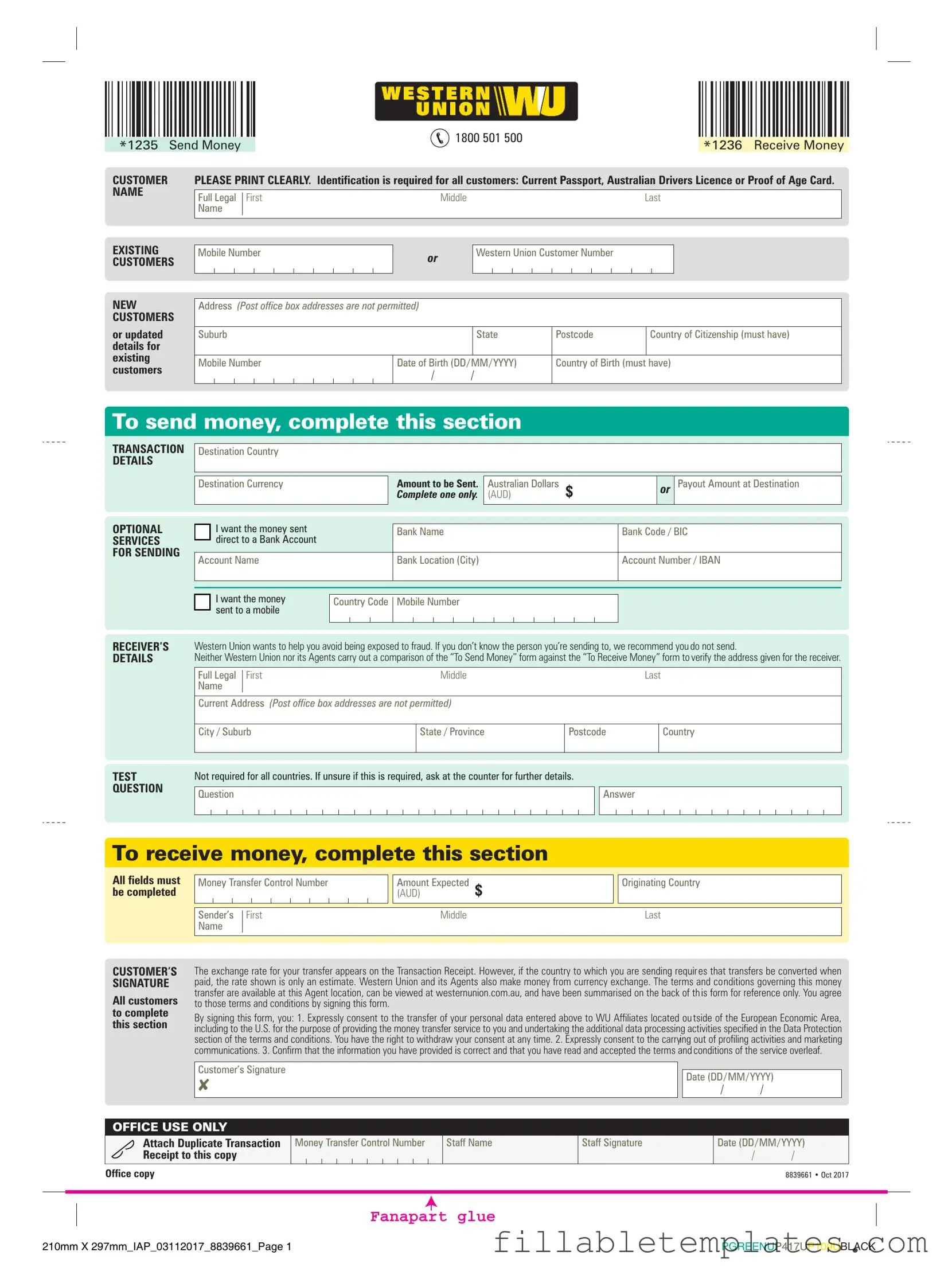 Official Western Union Template in PDF