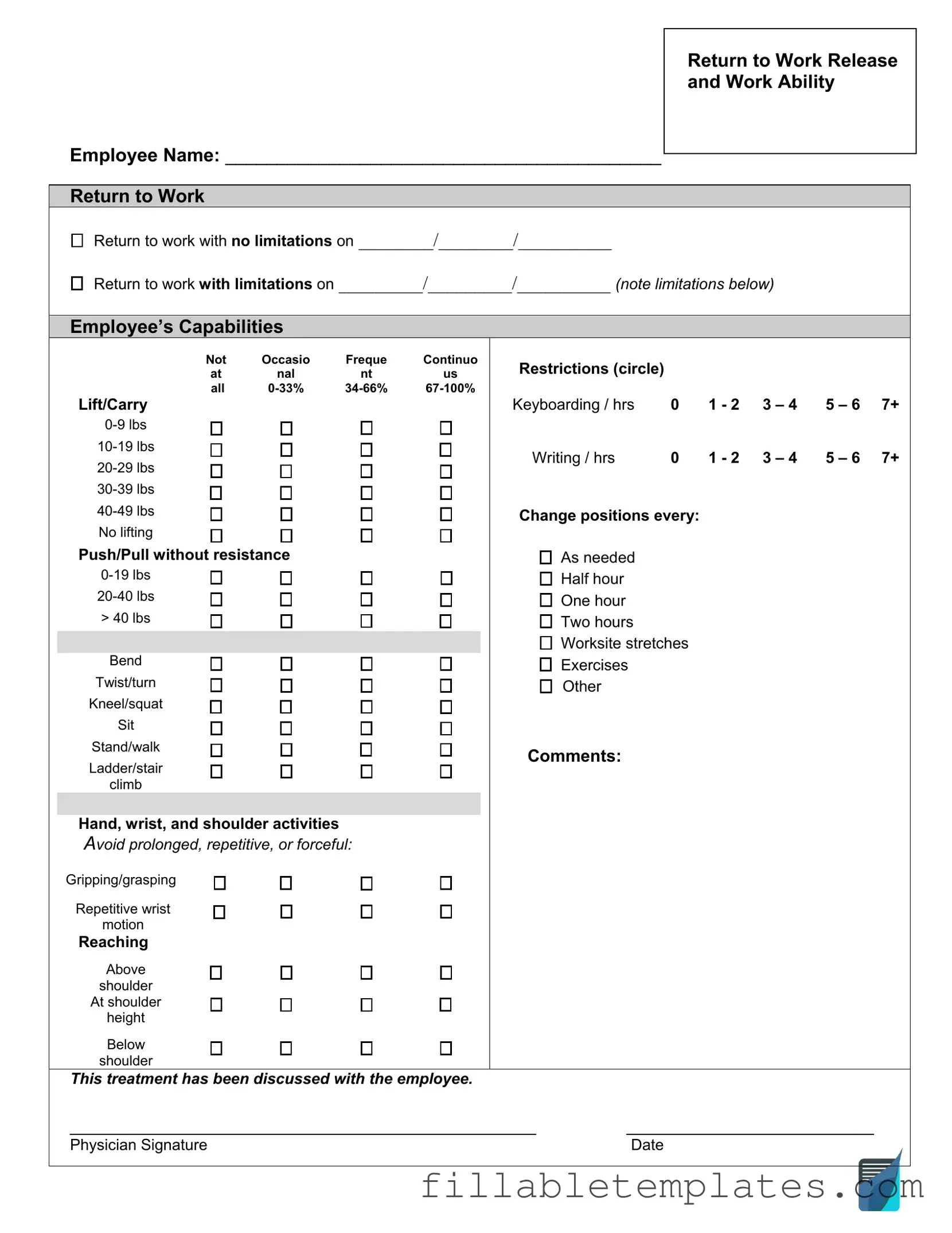 Official Work Release Template in PDF